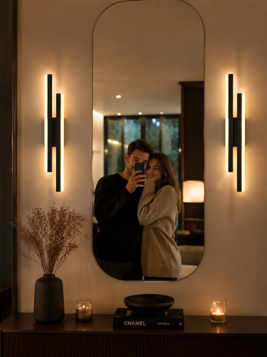 Applique Murale LED Verticale 50 cm  Noir ou Doré