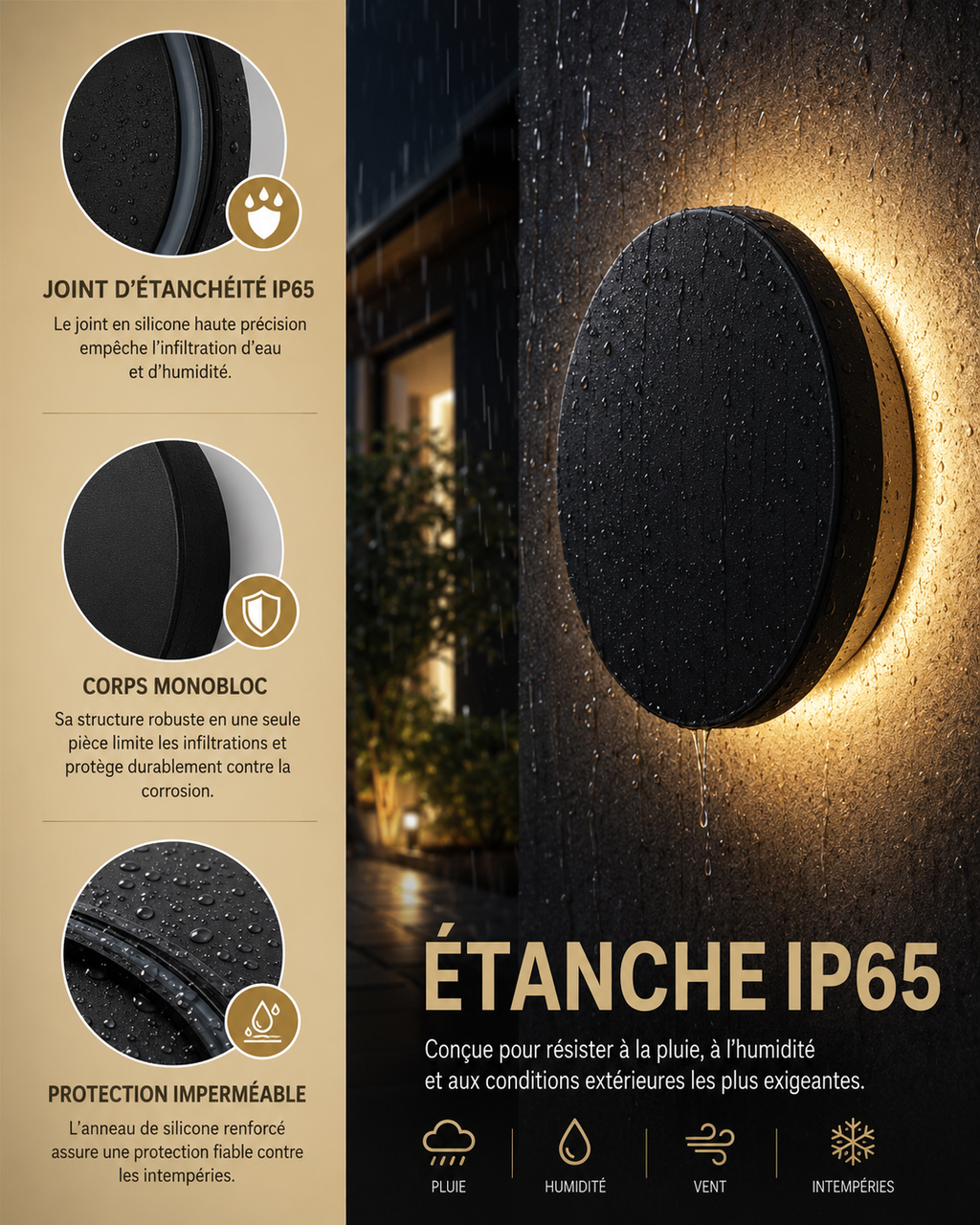 Applique Murale Extérieure LED Ronde IP65
