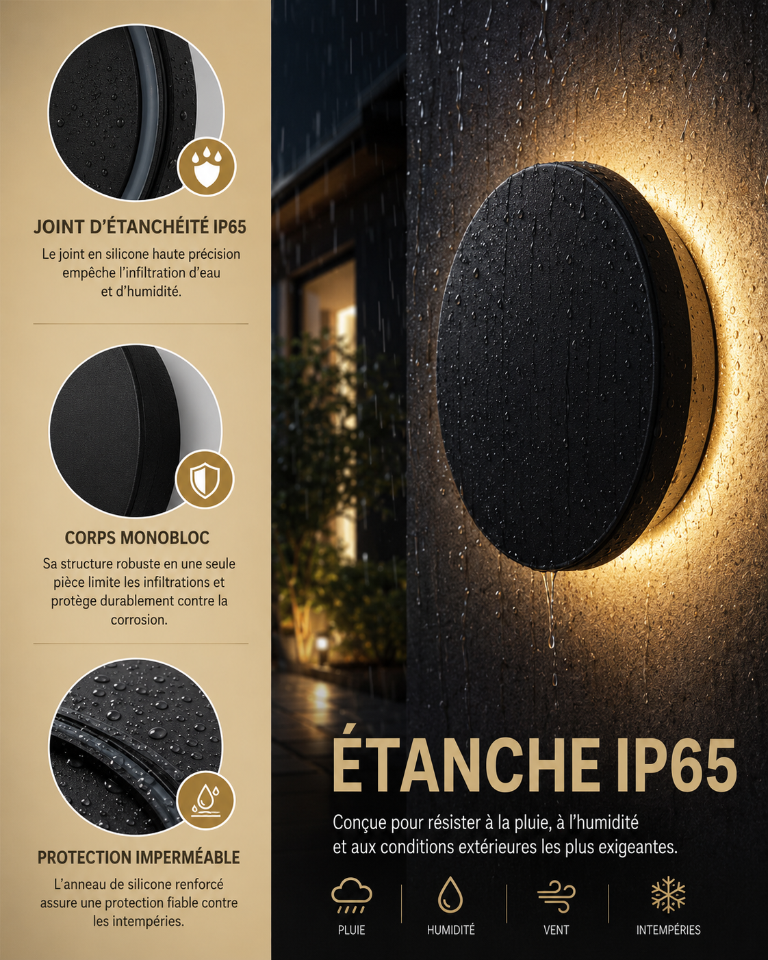 Applique Murale Extérieure LED Ronde IP65
