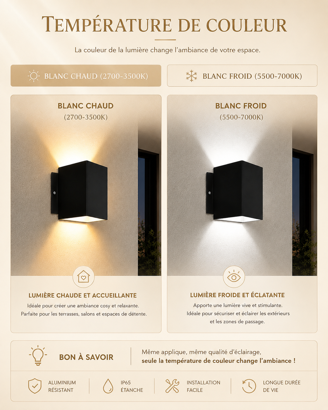 Applique Murale LED Moderne 6W Double Éclairage Haut & Bas