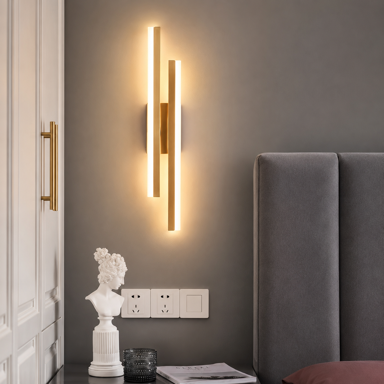 Applique Murale LED Verticale 50 cm  Noir ou Doré
