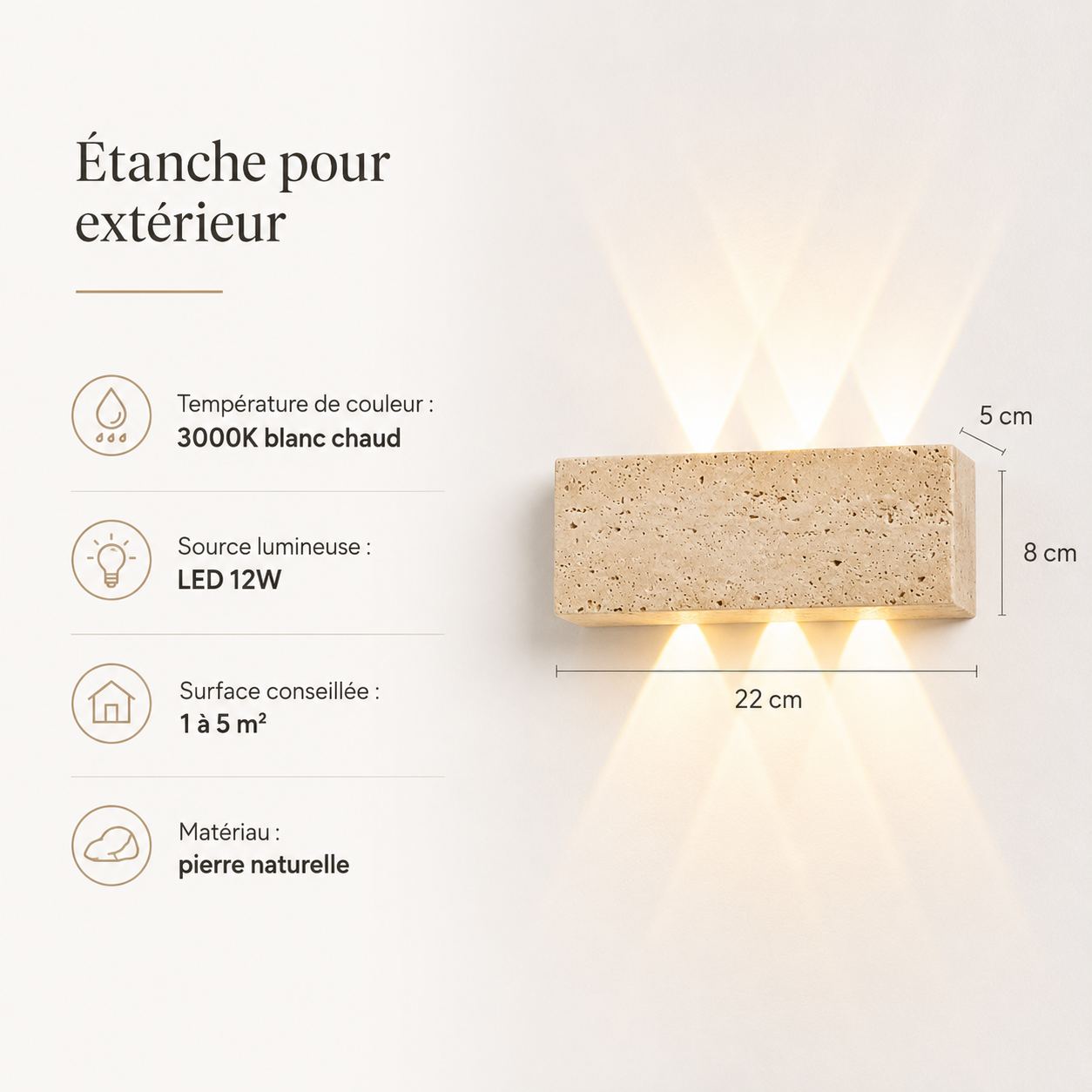 Applique Murale LED en Pierre Naturelle Wabi-Sabi