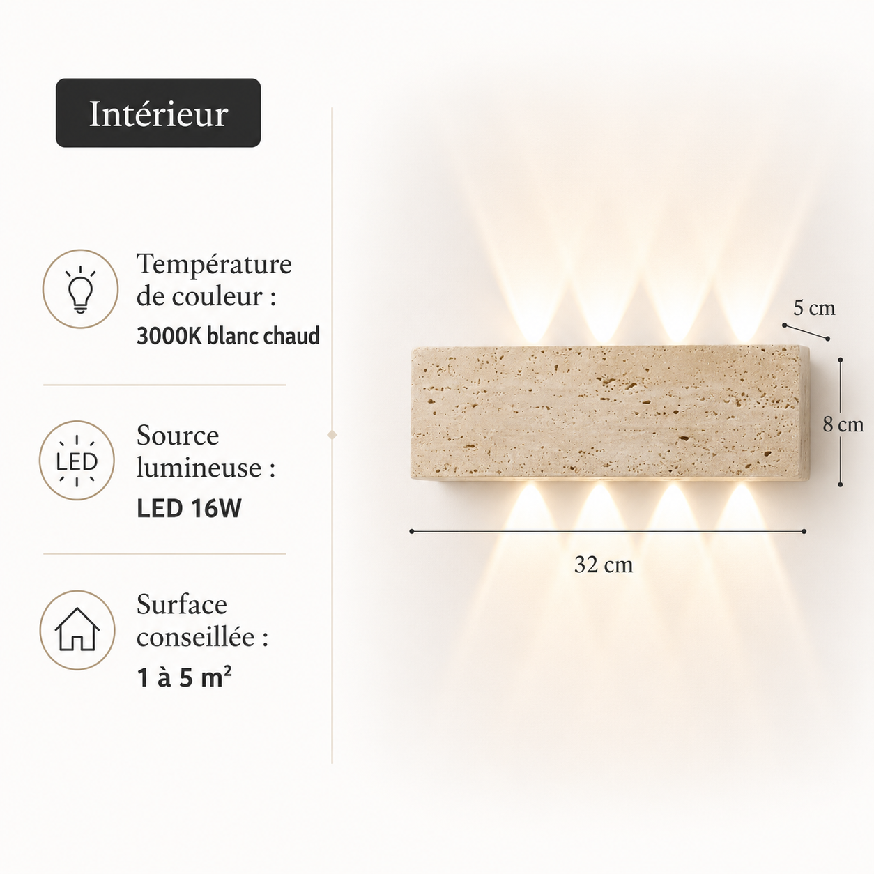 Applique Murale LED en Pierre Naturelle Wabi-Sabi