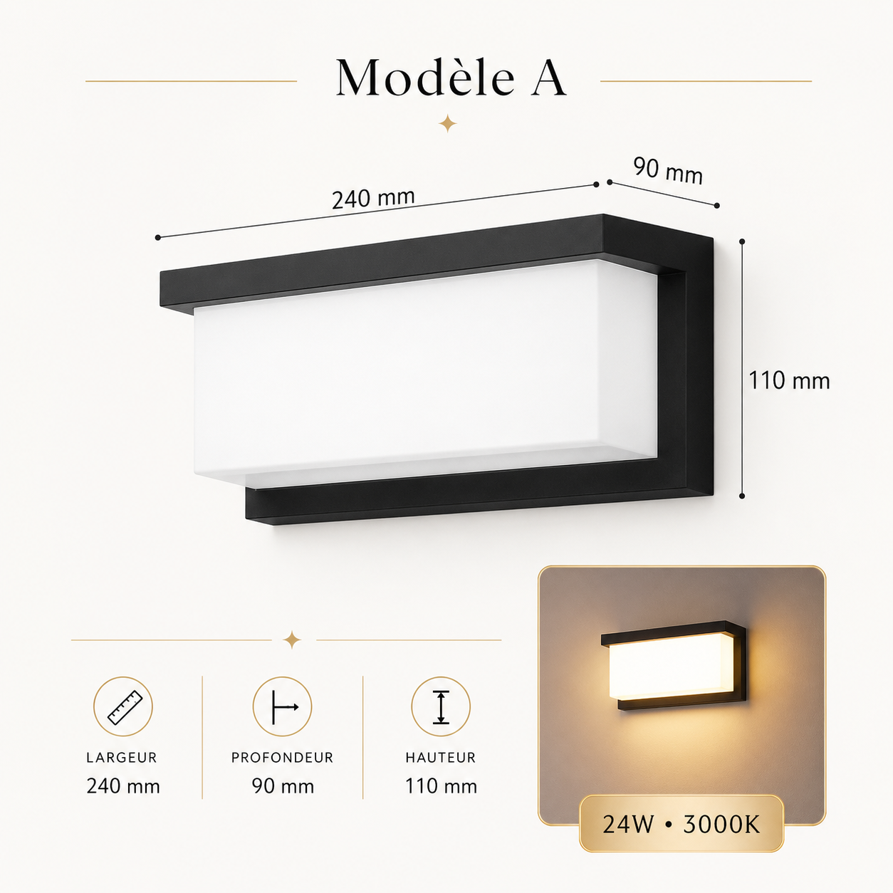 Applique Murale LED Extérieure Étanche 24W