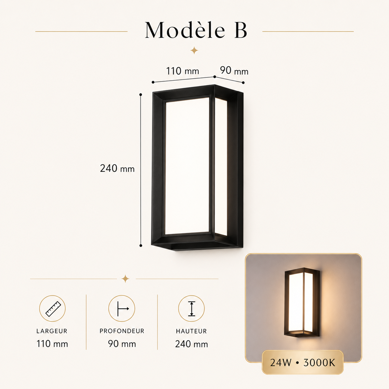 Applique Murale LED Extérieure Étanche 24W