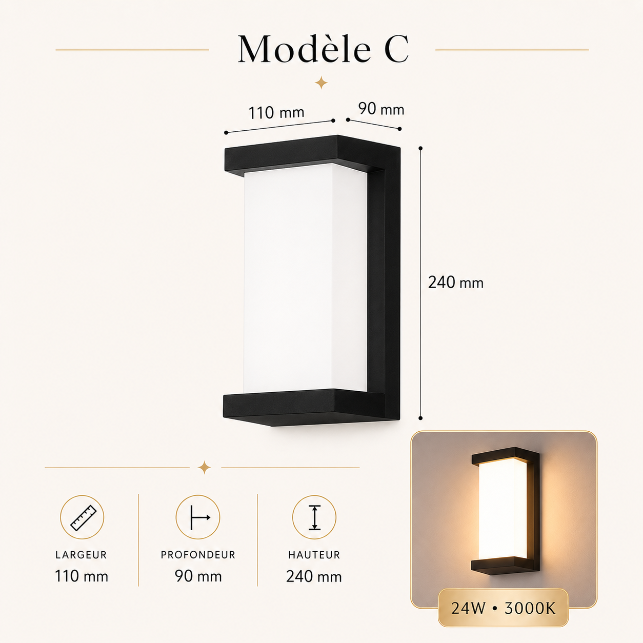 Applique Murale LED Extérieure Étanche 24W