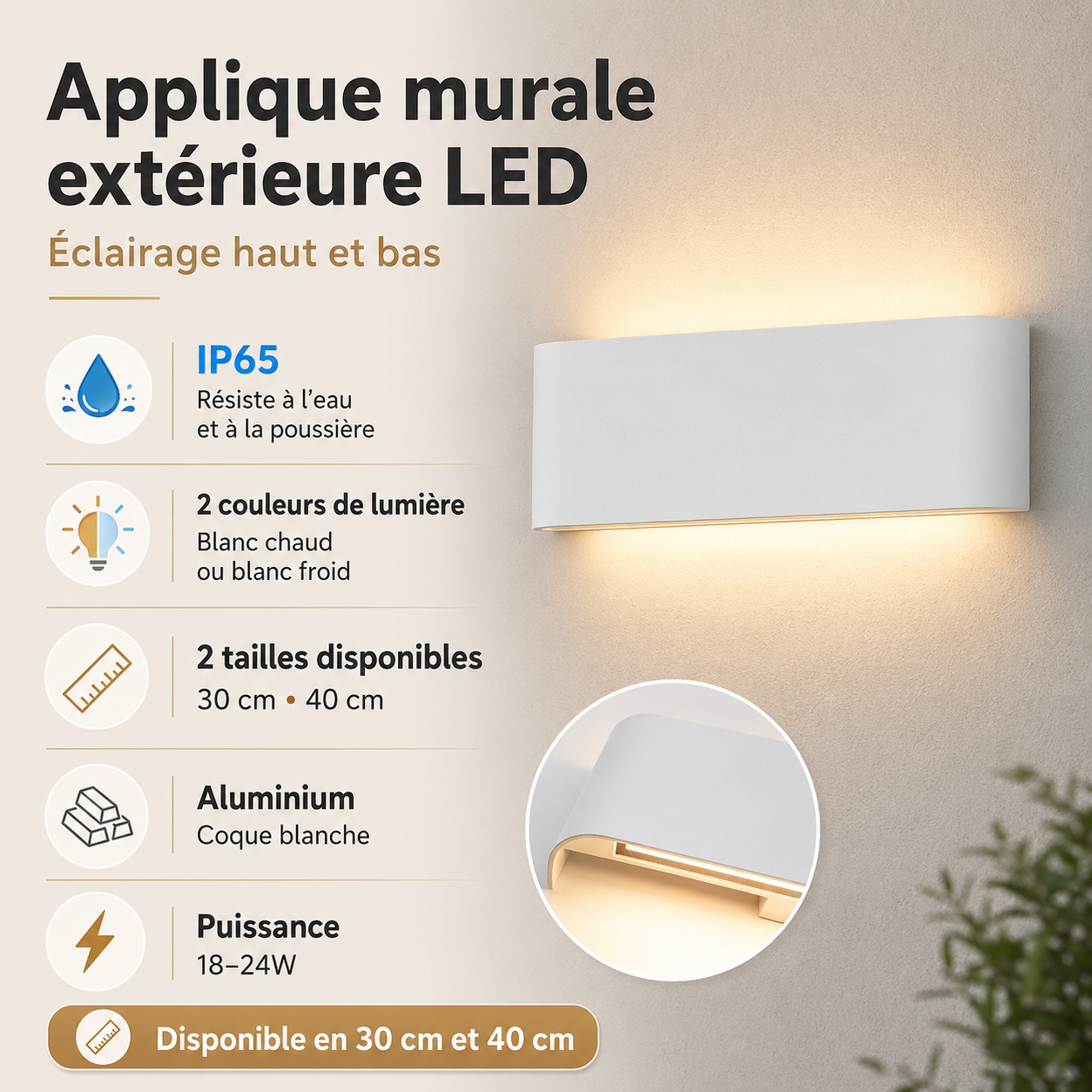 Applique Murale LED IP65 Haut et Bas Blanche