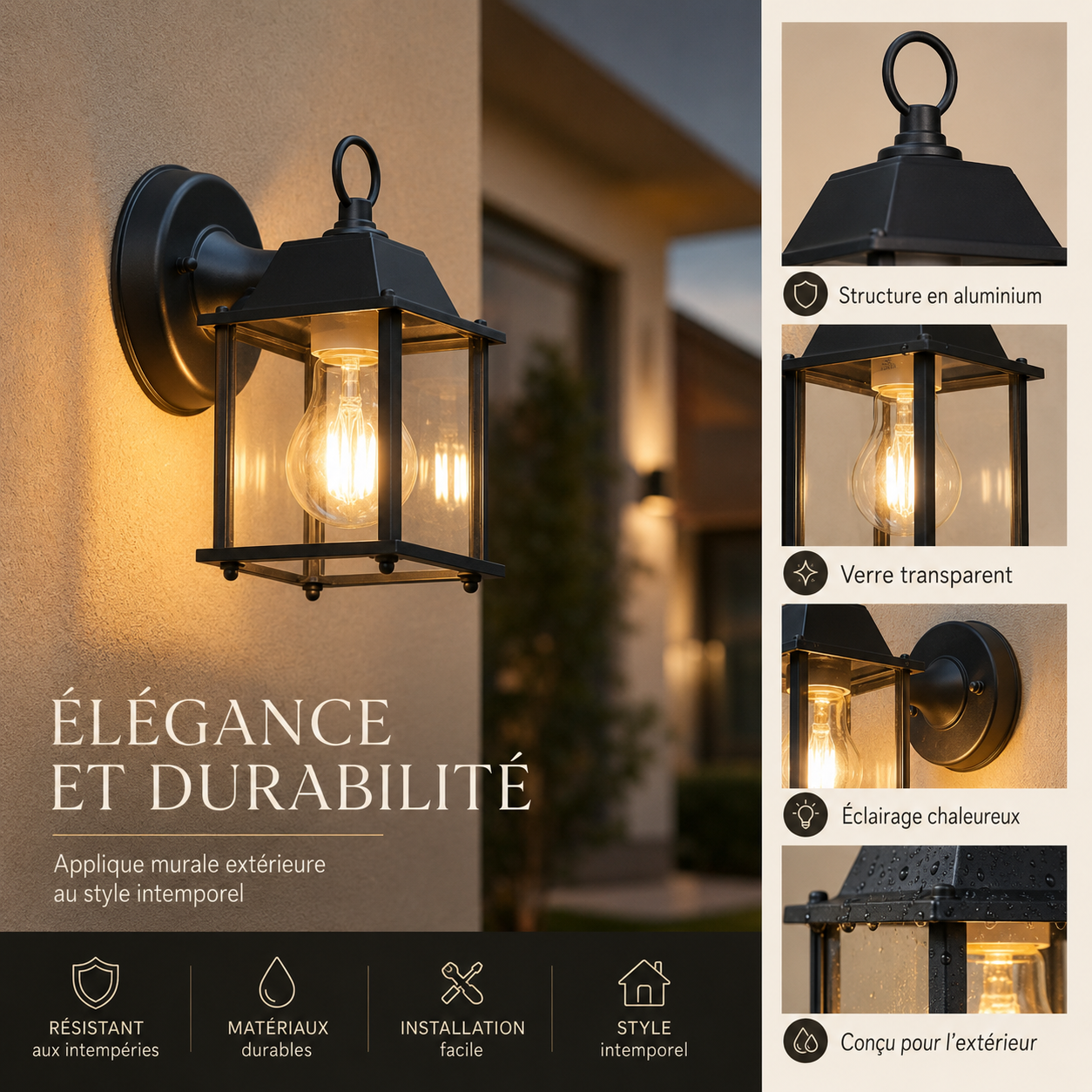 Applique Murale Extérieure Vintage E27 Noire