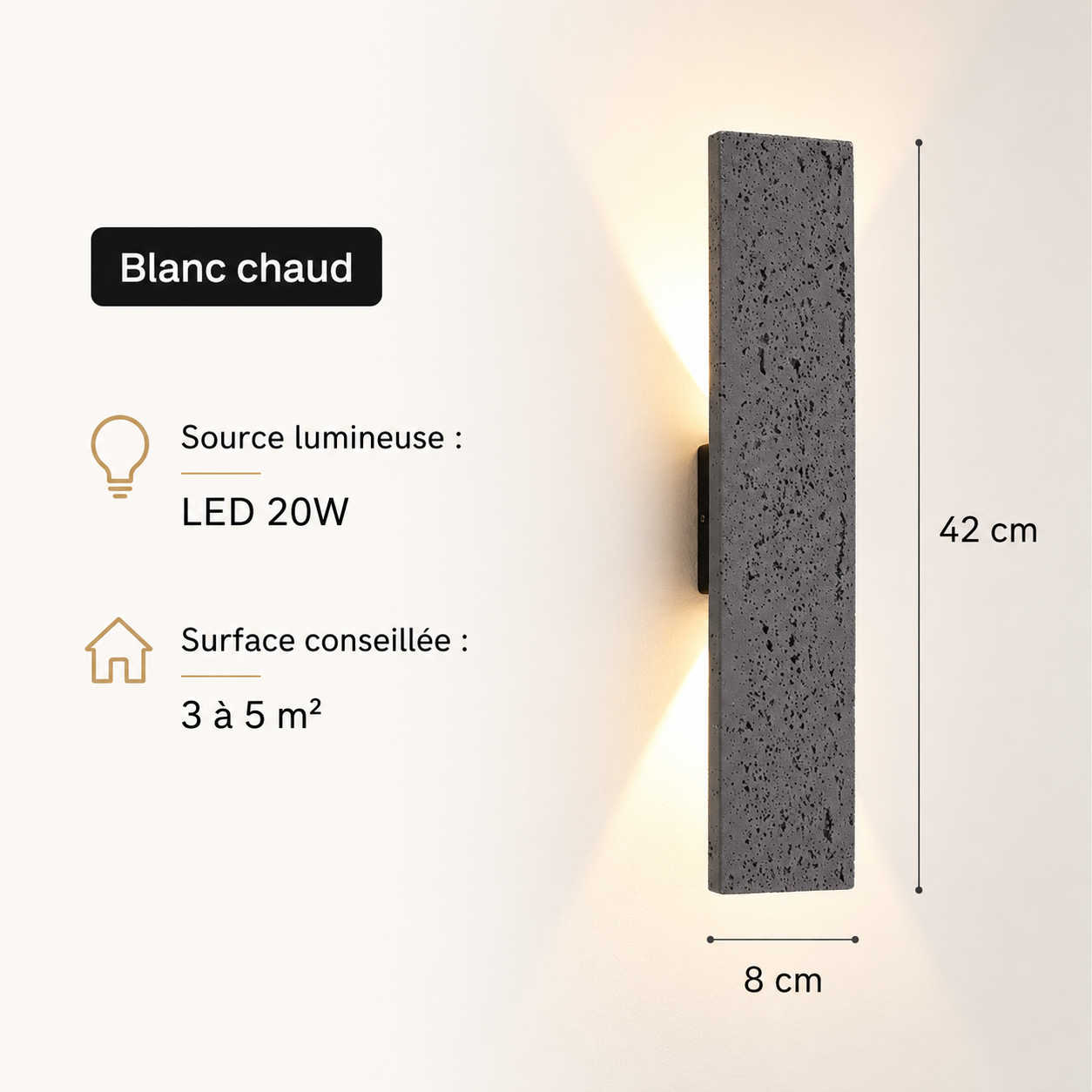 Applique Murale Extérieure LED en Pierre Naturelle IP65