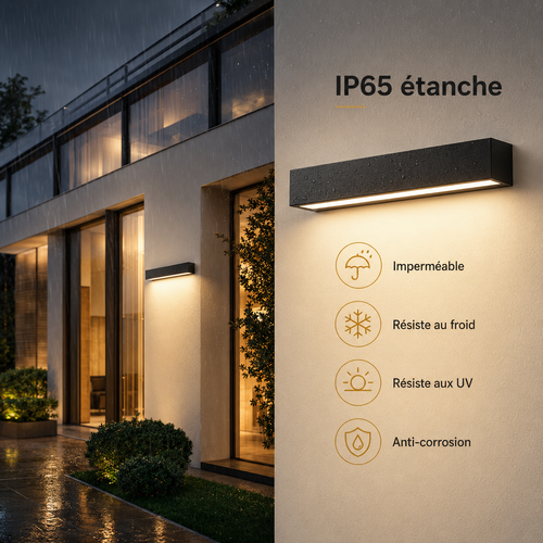 Applique Murale Extérieure LED IP65 Aluminium Noire