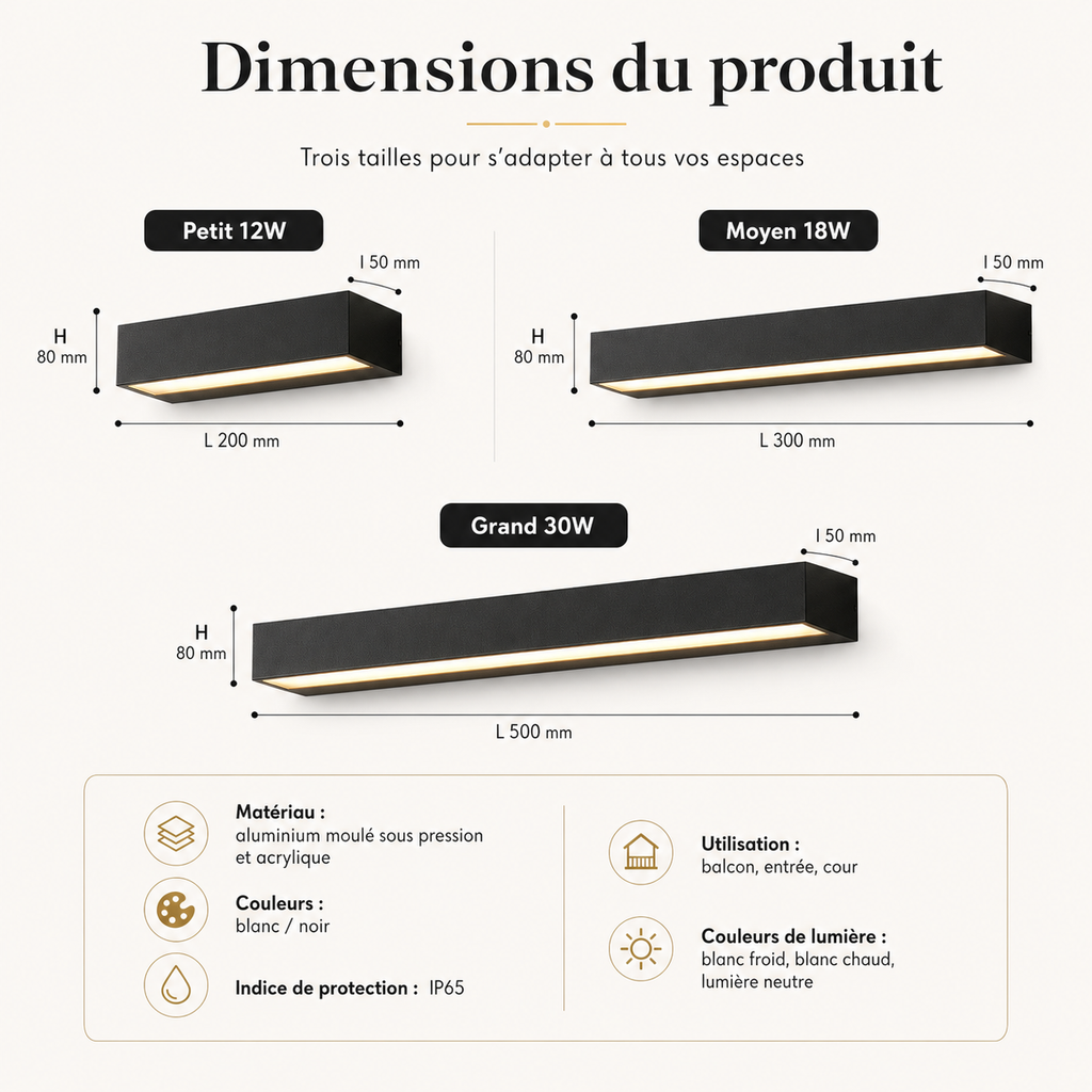 Applique Murale Extérieure LED IP65 Aluminium Noire