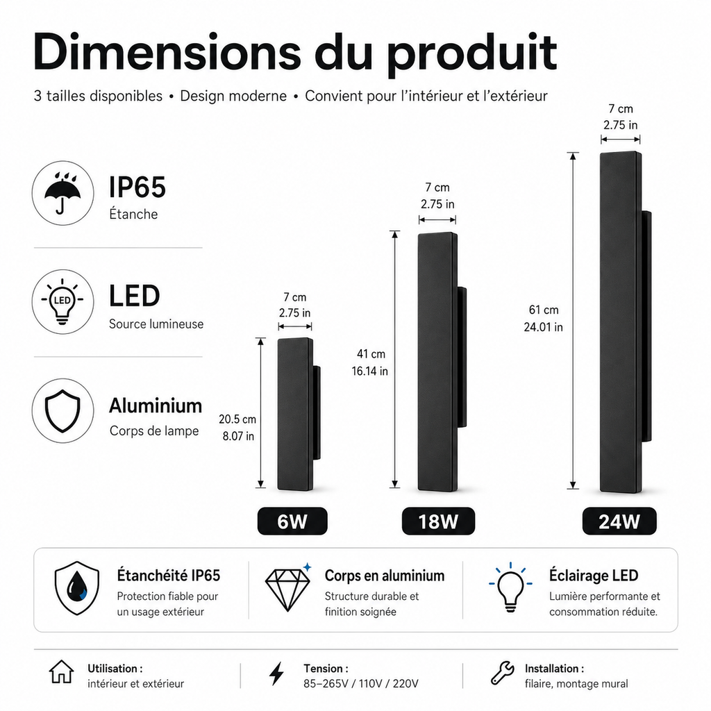 Applique Murale Extérieure LED IP65 Haut et Bas