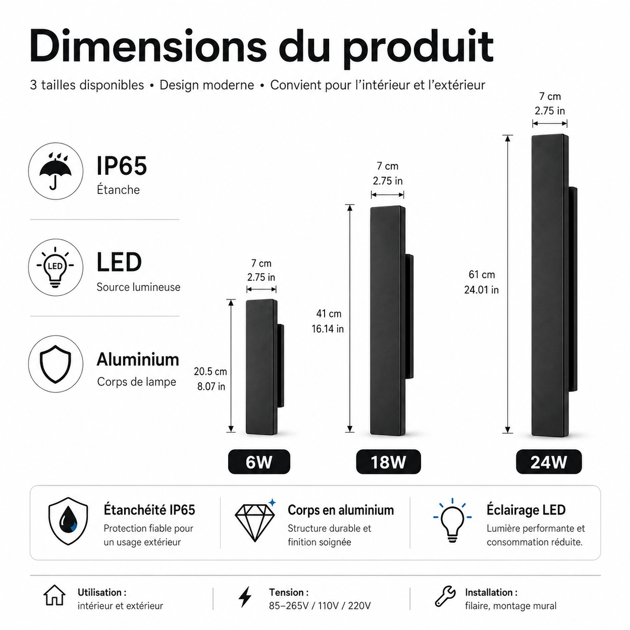 Applique Murale Extérieure LED IP65 Haut et Bas