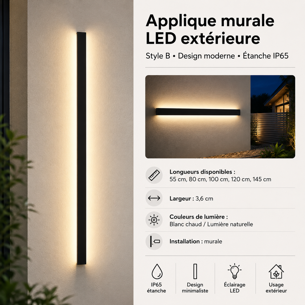 Applique Murale Extérieure LED IP65 Longue Bande