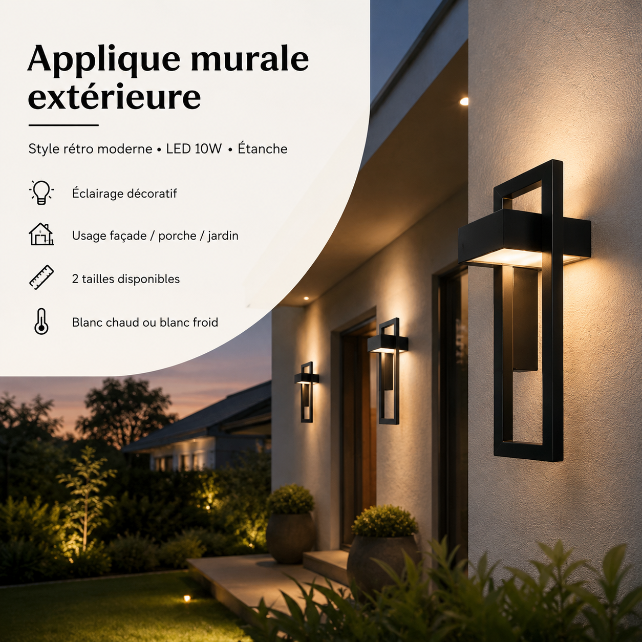 Applique Murale Extérieure LED Vintage Noire