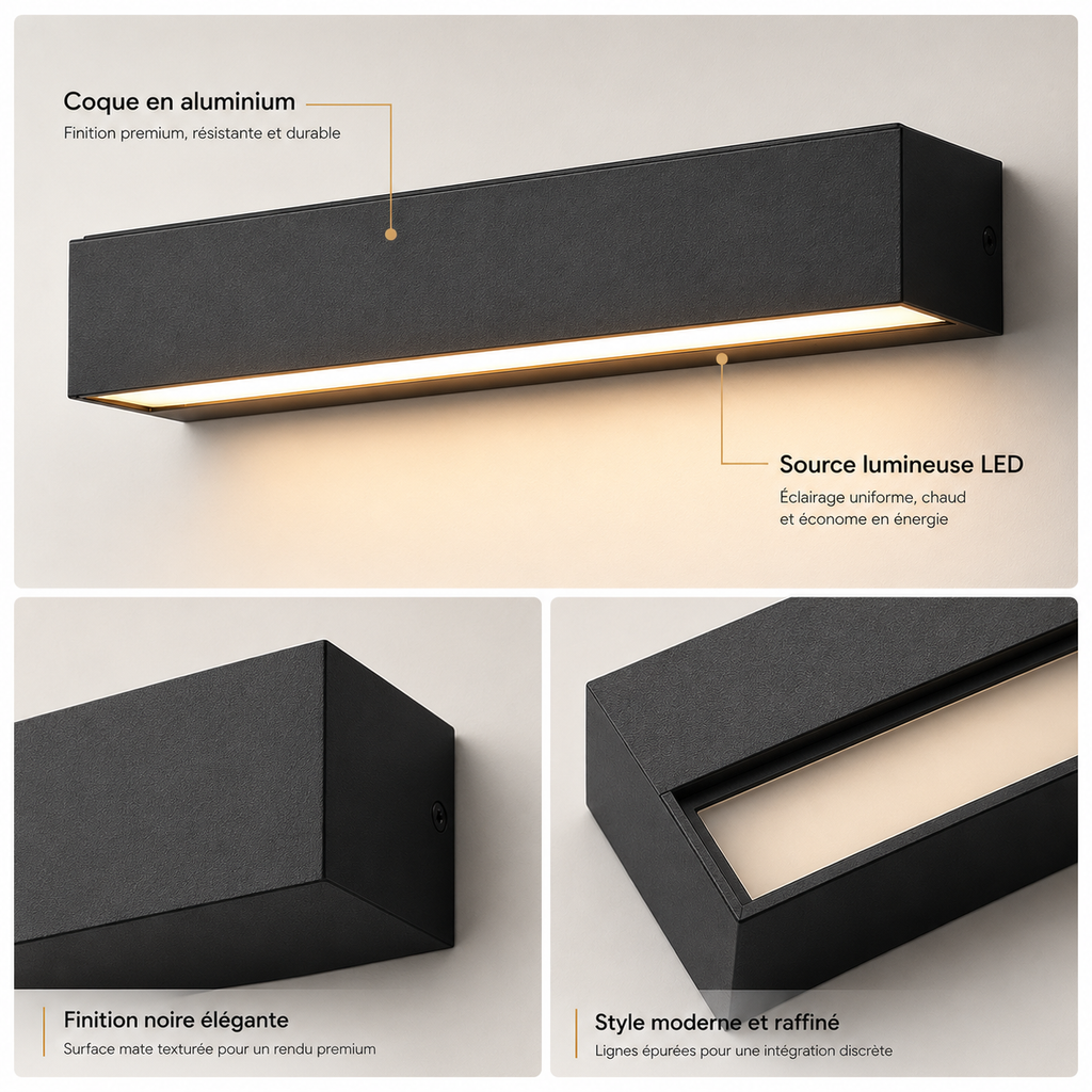 Applique Murale Extérieure LED IP65 Aluminium Noire