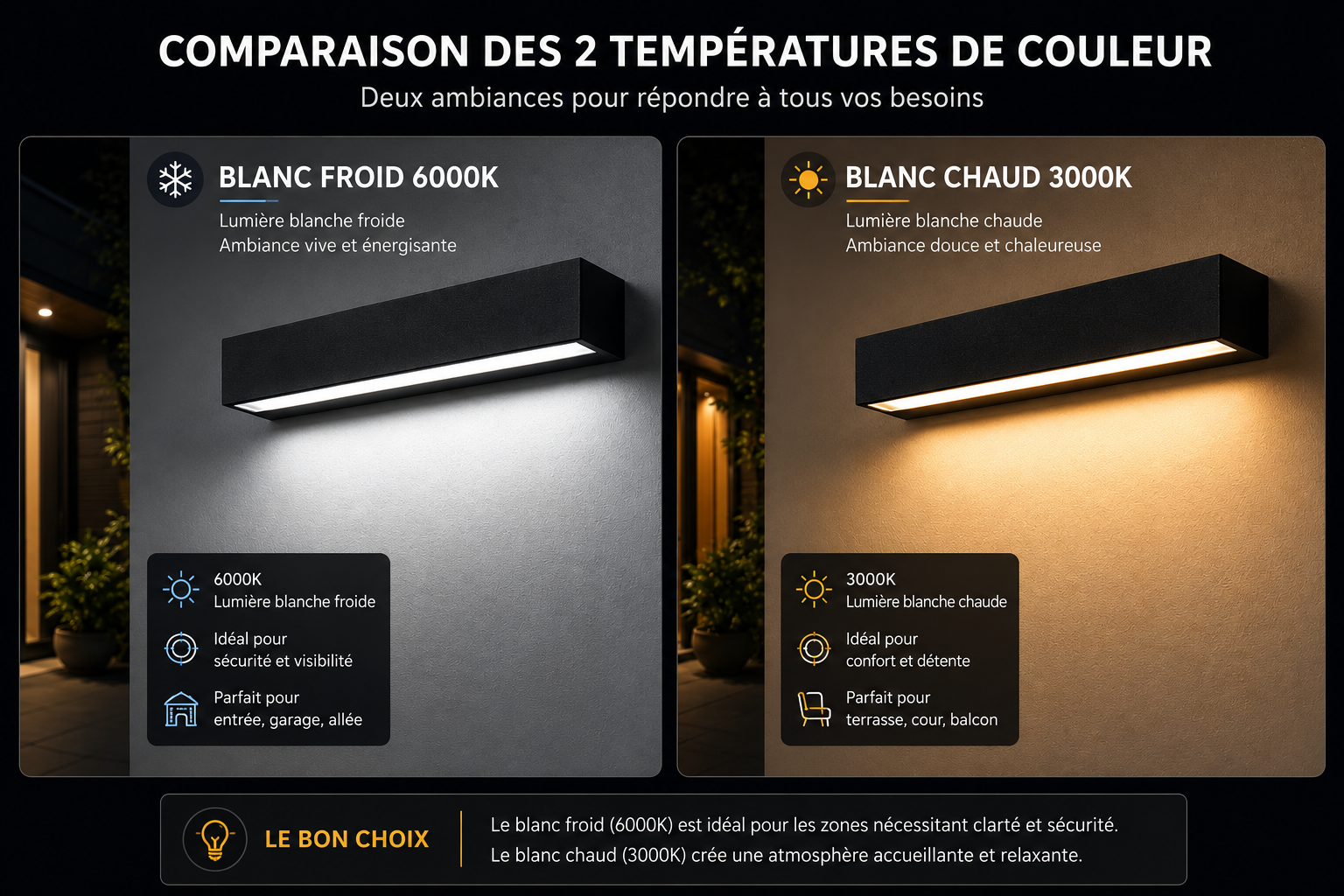 Applique Murale Extérieure LED IP65 Aluminium Noire