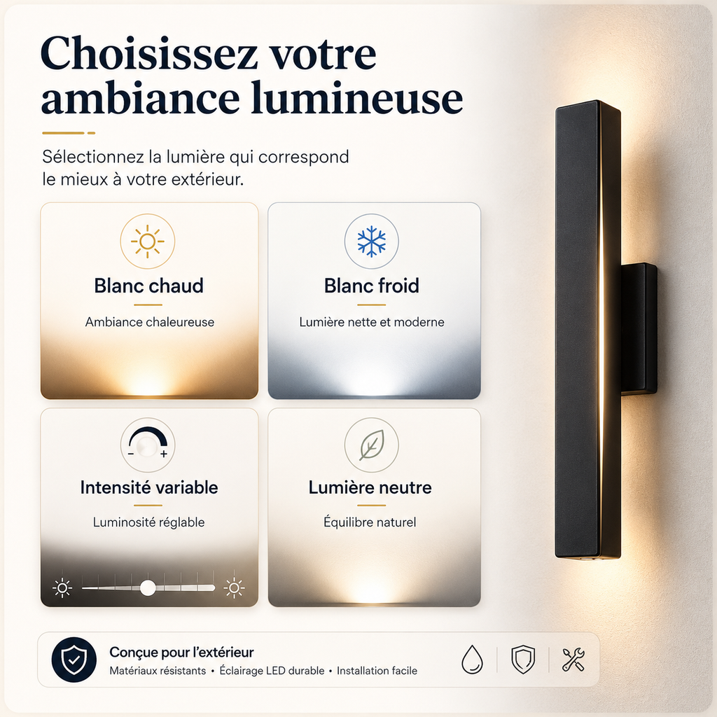 Applique Murale Extérieure LED IP65 Noire Grande Longueur