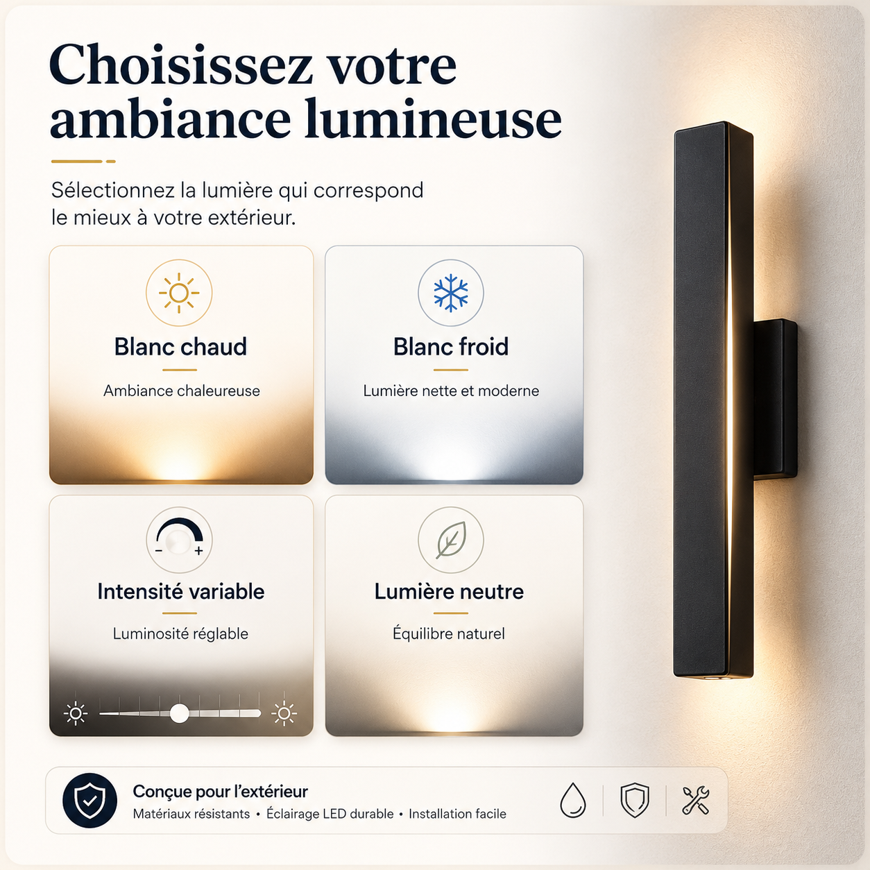 Applique Murale Extérieure LED IP65 Noire Grande Longueur