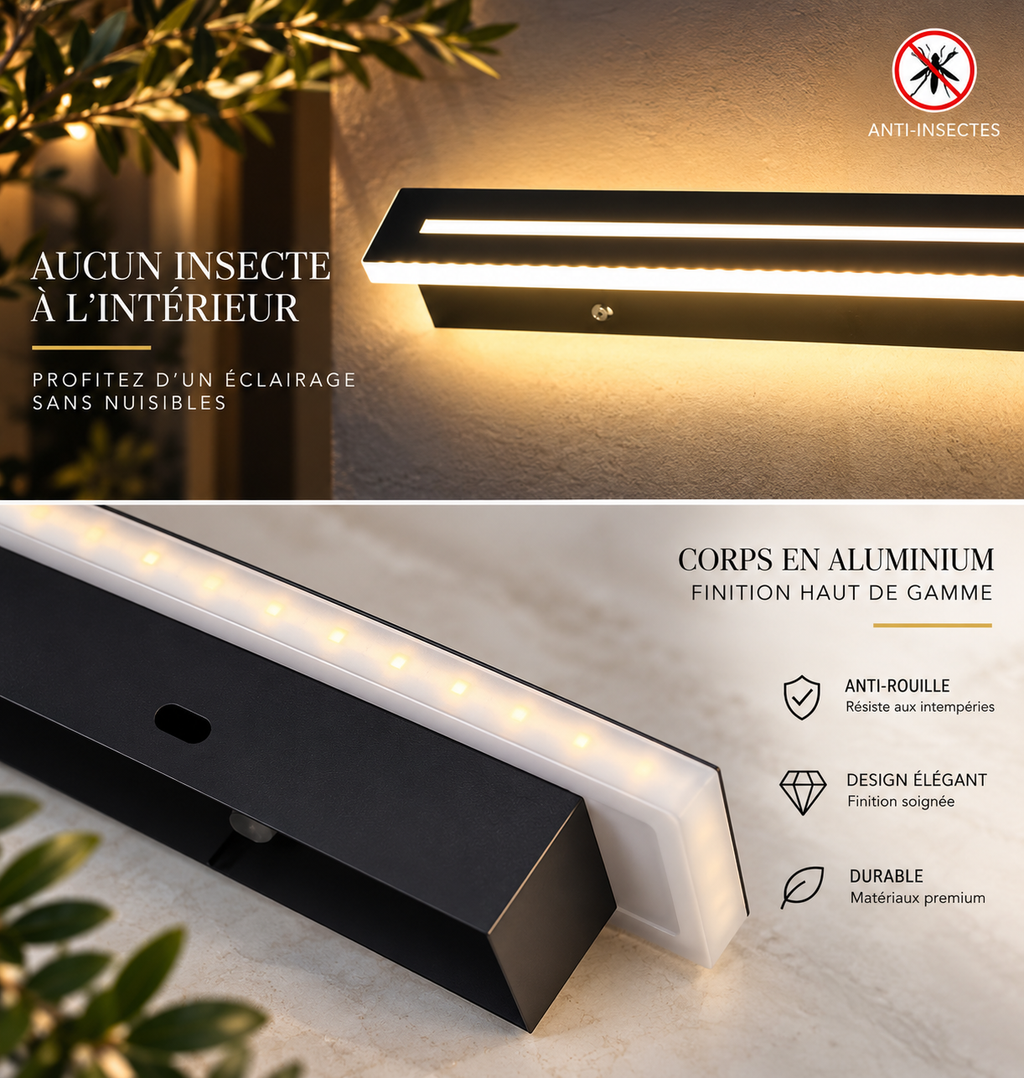 Applique Murale Extérieure LED Longue IP65 40 à 120 cm